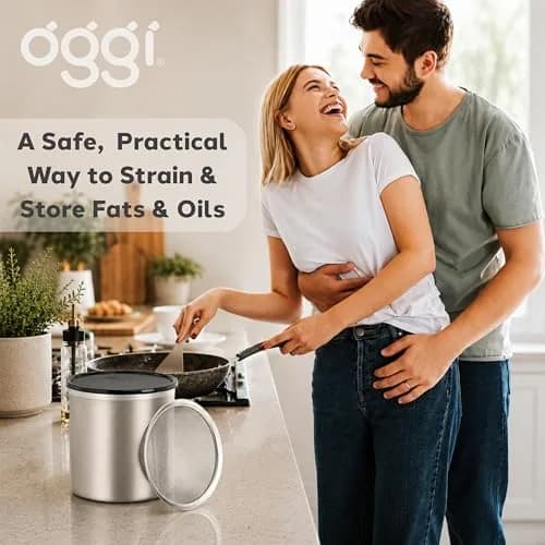 Oggi Stainless Steel Jumbo Grease Container with Removable Strainer and Snug Lid | Large Capacity for Kitchen & RV (70-120 chars) thumbnail 3