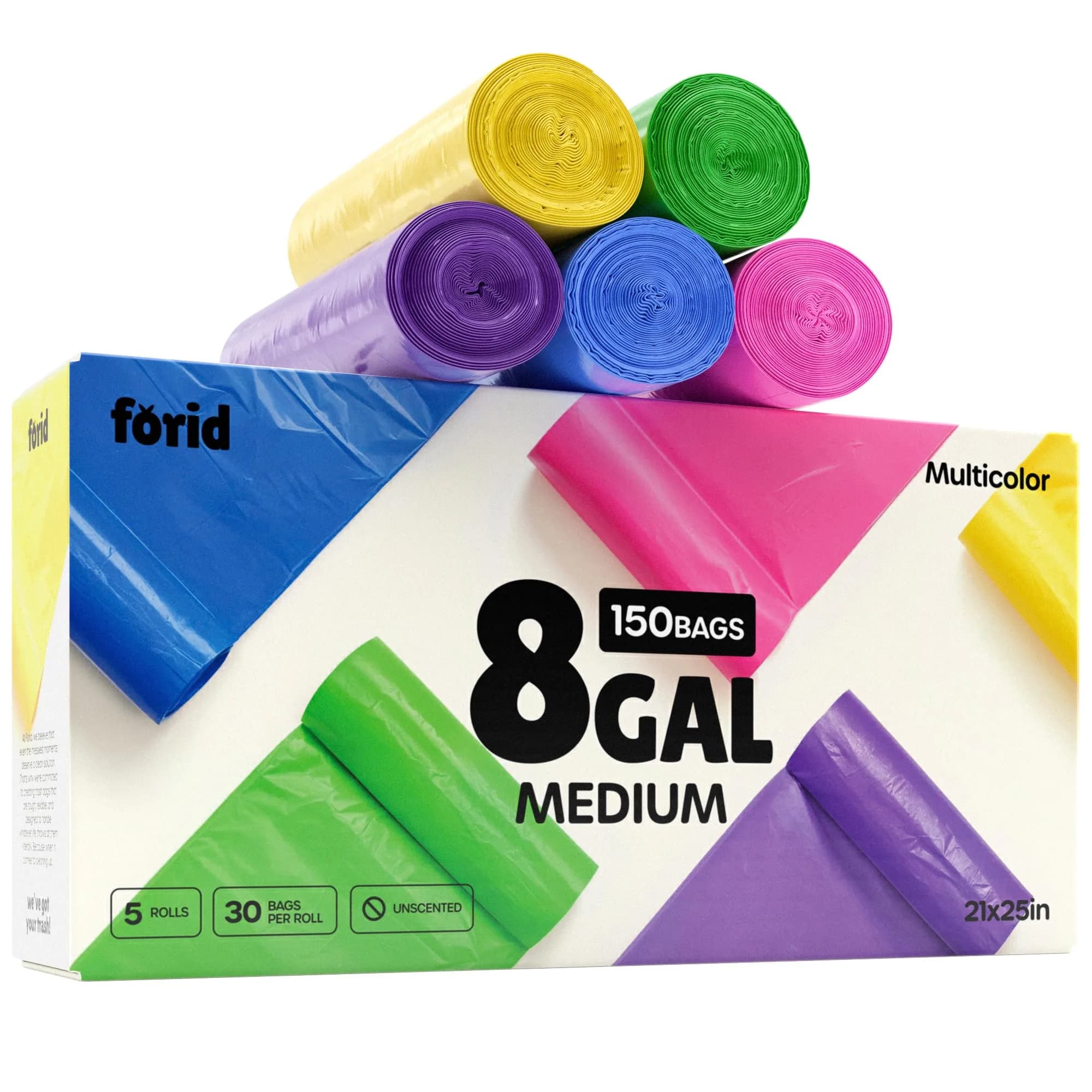 FORID 8 Gallon Trash Bags Multi Colored | Extra Thick, Odorless Garbage Bags for Home & Office