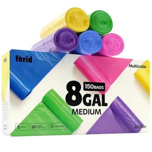 FORID 8 Gallon Trash Bags Multi Colored | Extra Thick, Odorless Garbage Bags for Home & Office thumbnail 1