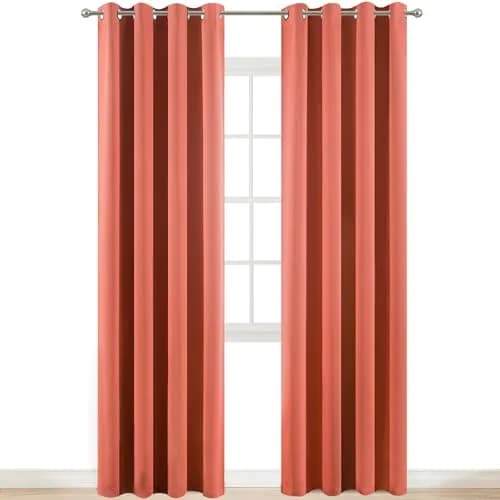 Yakamok Room Darkening Curtains 52x84 inch Coral Orange | Elegant Blackout Panel for Living Room thumbnail 1