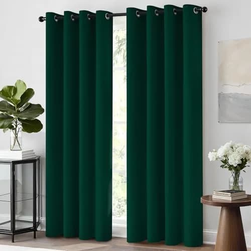 Yakamok Room Darkening Curtains 52x84 inch Dark Green | Elegant Modern Grommet Panel Set thumbnail 6