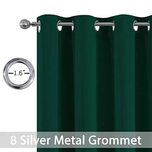Yakamok Room Darkening Curtains 52x84 inch Dark Green | Elegant Modern Grommet Panel Set thumbnail 3