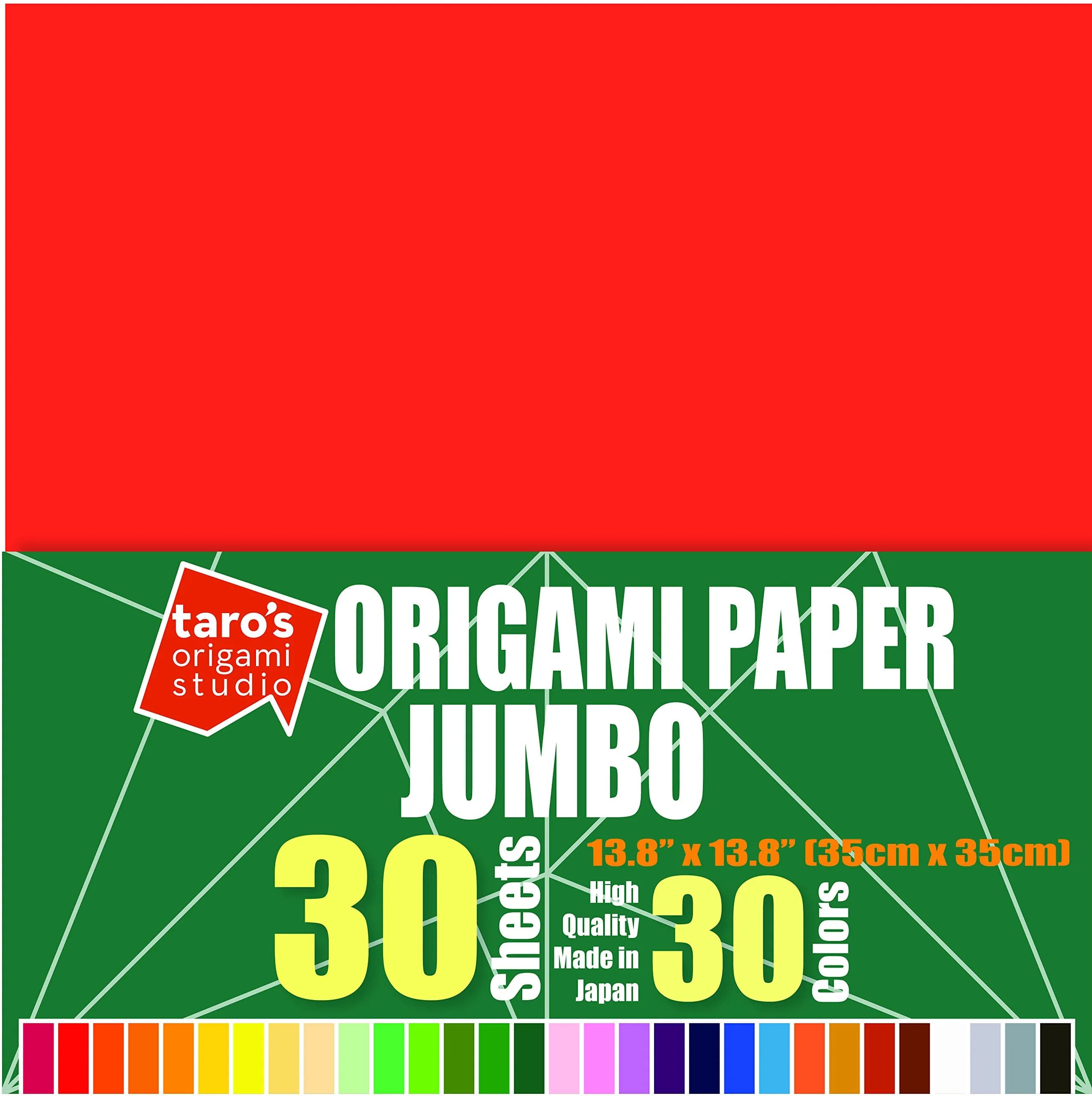 Taro's Origami Studio Jumbo Origami Paper 35cm (13.8 Inch) 30 Sheets, 30 Colors | Authentic Japanese Kami for Beginners
