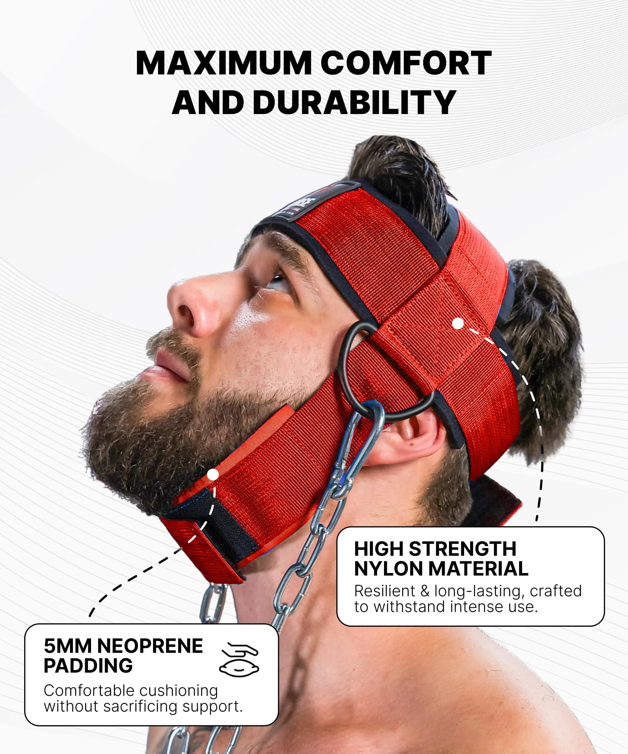 DMoose Fitness Neck Harness Red with 30" Steel Chain | Neck Exerciser & Trainer for Weight Lifting - view 5