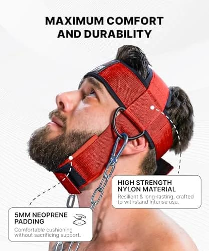 DMoose Fitness Neck Harness Red with 30" Steel Chain | Neck Exerciser & Trainer for Weight Lifting thumbnail 5