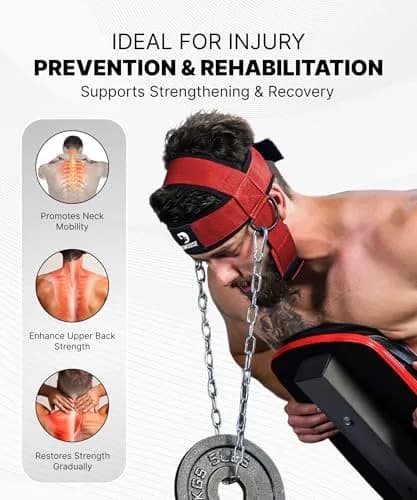 DMoose Fitness Neck Harness Red with 30" Steel Chain | Neck Exerciser & Trainer for Weight Lifting thumbnail 6