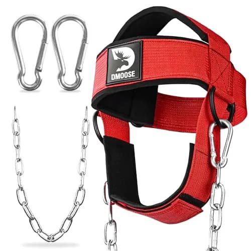 DMoose Fitness Neck Harness Red with 30" Steel Chain | Neck Exerciser & Trainer for Weight Lifting thumbnail 1