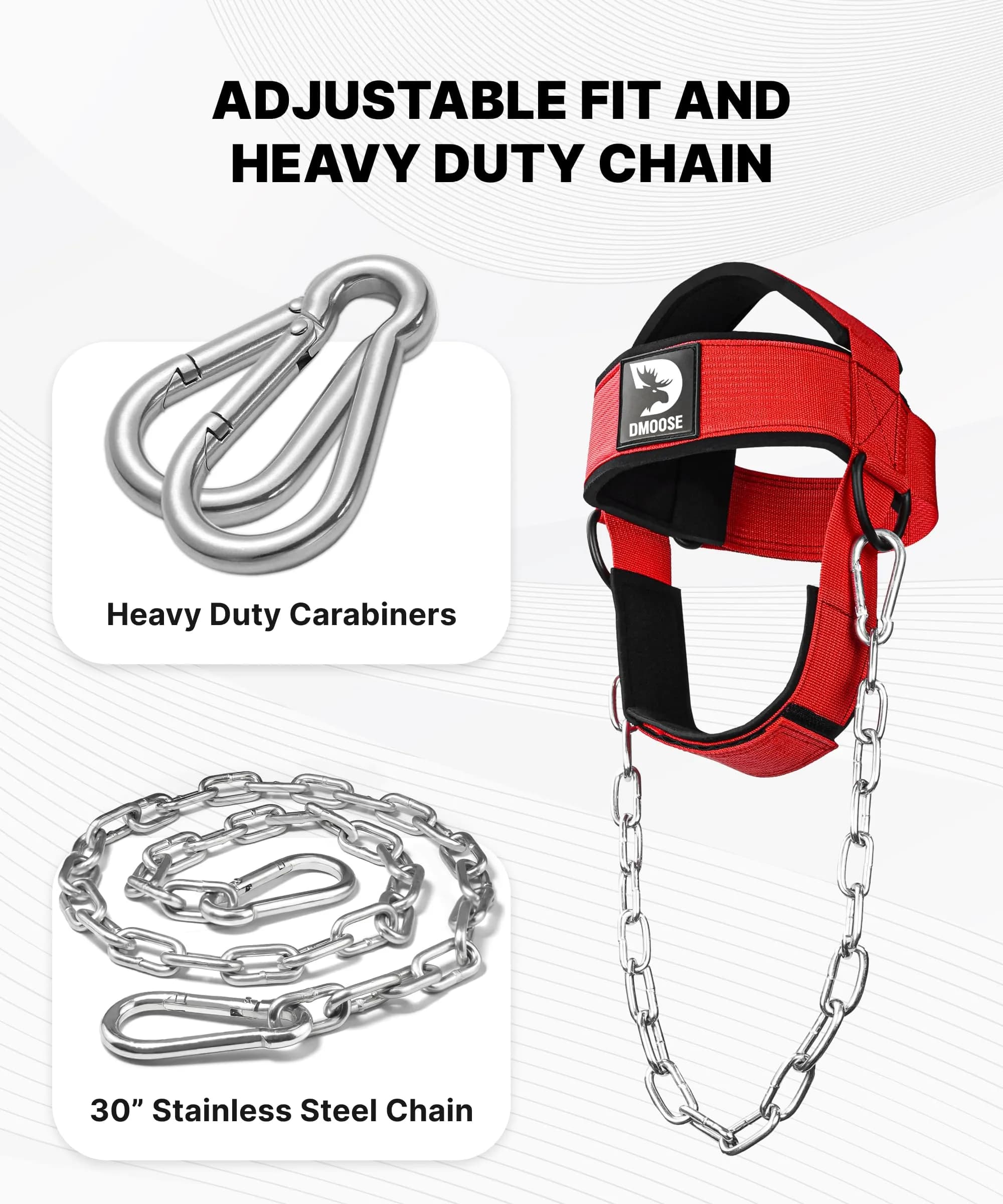 DMoose Fitness Neck Harness Red with 30" Steel Chain | Neck Exerciser & Trainer for Weight Lifting - view 3