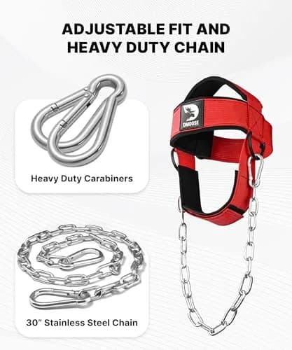 DMoose Fitness Neck Harness Red with 30" Steel Chain | Neck Exerciser & Trainer for Weight Lifting thumbnail 3