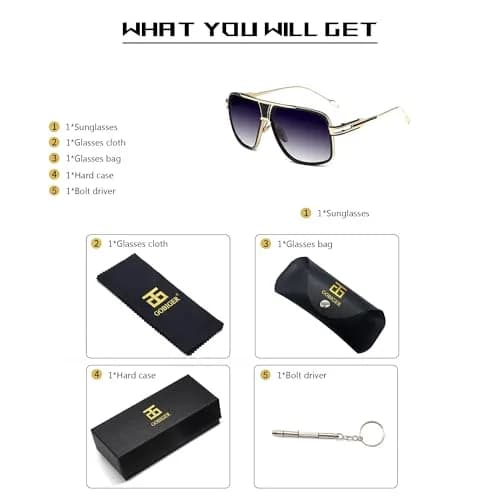 GOBIGER Aviator Sunglasses for Men Gold/Gradient Grey Lens | 59mm (2.32in) Lens Width thumbnail 7