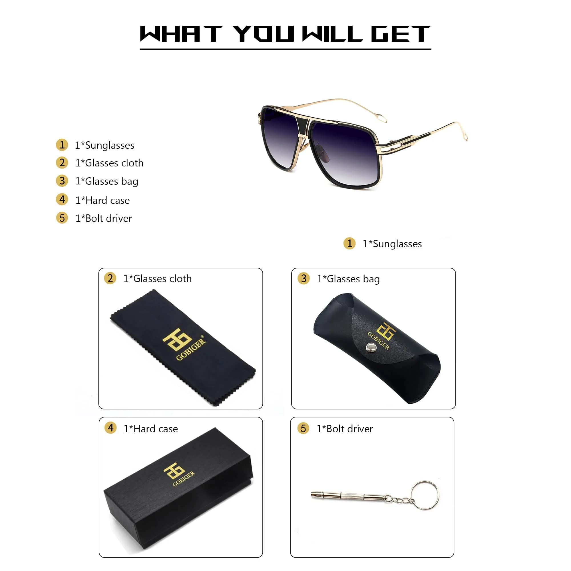 GOBIGER Aviator Sunglasses for Men Gold/Gradient Grey Lens | 59mm (2.32in) Lens Width - view 7