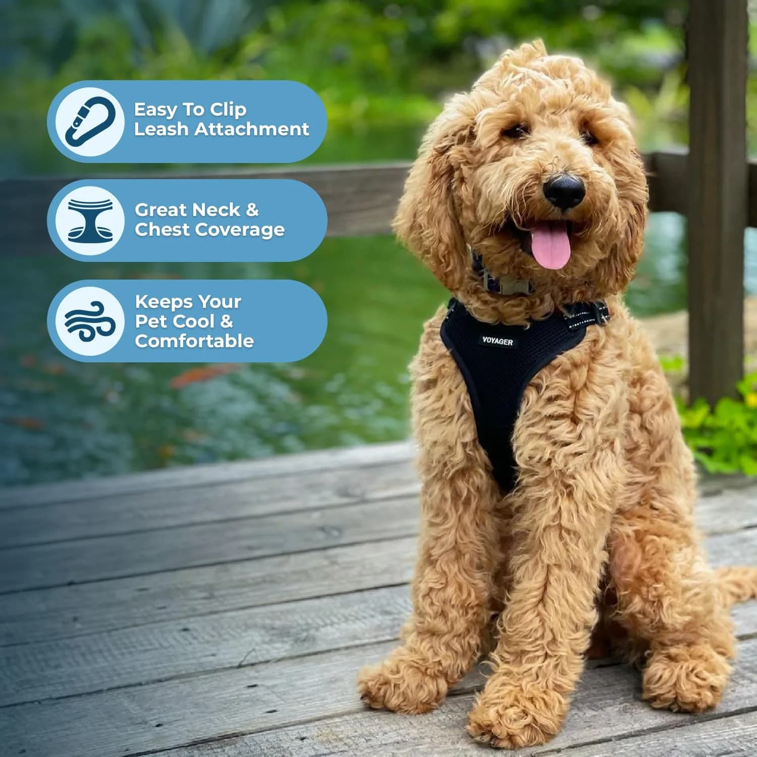 Voyager Step-in Flex Adjustable Dog Harness - Black, Large | Breathable Air Mesh & 3M Reflective Stripes - view 5