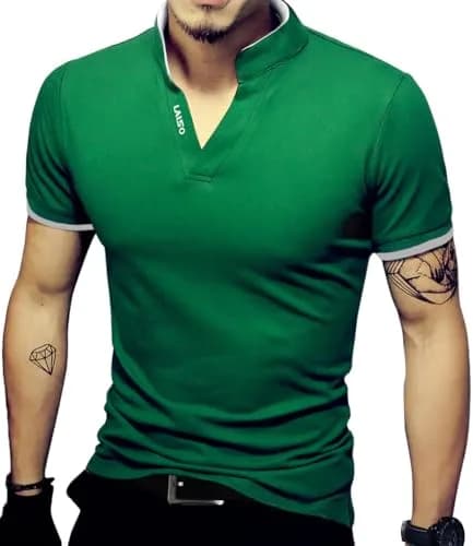 LOGEEYAR Short-Sleeve Slim Fit Cotton Pique Polo Shirt | Classic Style, Slim Fit, Green, Small thumbnail 1