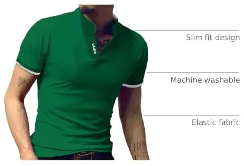 LOGEEYAR Short-Sleeve Slim Fit Cotton Pique Polo Shirt | Classic Style, Slim Fit, Green, Small thumbnail 4