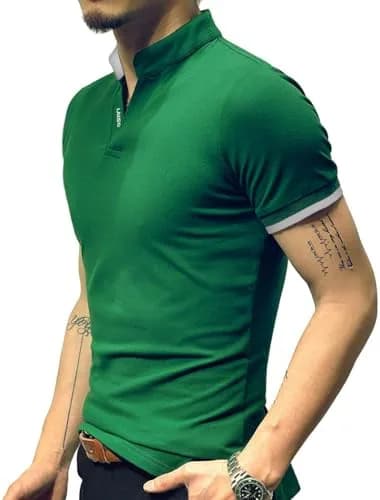 LOGEEYAR Short-Sleeve Slim Fit Cotton Pique Polo Shirt | Classic Style, Slim Fit, Green, Small thumbnail 5