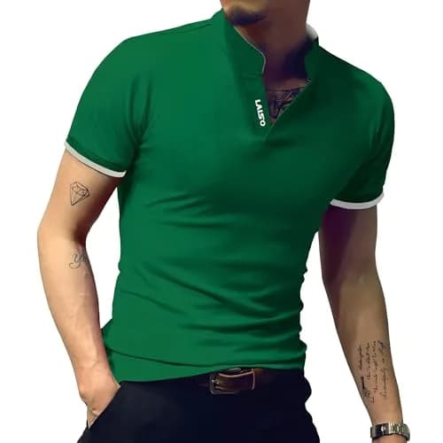 LOGEEYAR Short-Sleeve Slim Fit Cotton Pique Polo Shirt | Classic Style, Slim Fit, Green, Small thumbnail 2