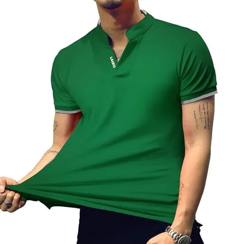 LOGEEYAR Short-Sleeve Slim Fit Cotton Pique Polo Shirt | Classic Style, Slim Fit, Green, Small thumbnail 3