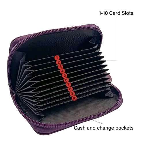 ZHOMA RFID Blocking Genuine Leather Credit Card Holder Wallet - Purple | 11 Card Slots thumbnail 5