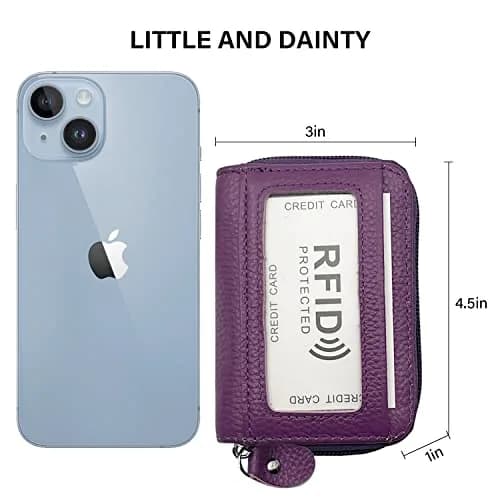 ZHOMA RFID Blocking Genuine Leather Credit Card Holder Wallet - Purple | 11 Card Slots thumbnail 3