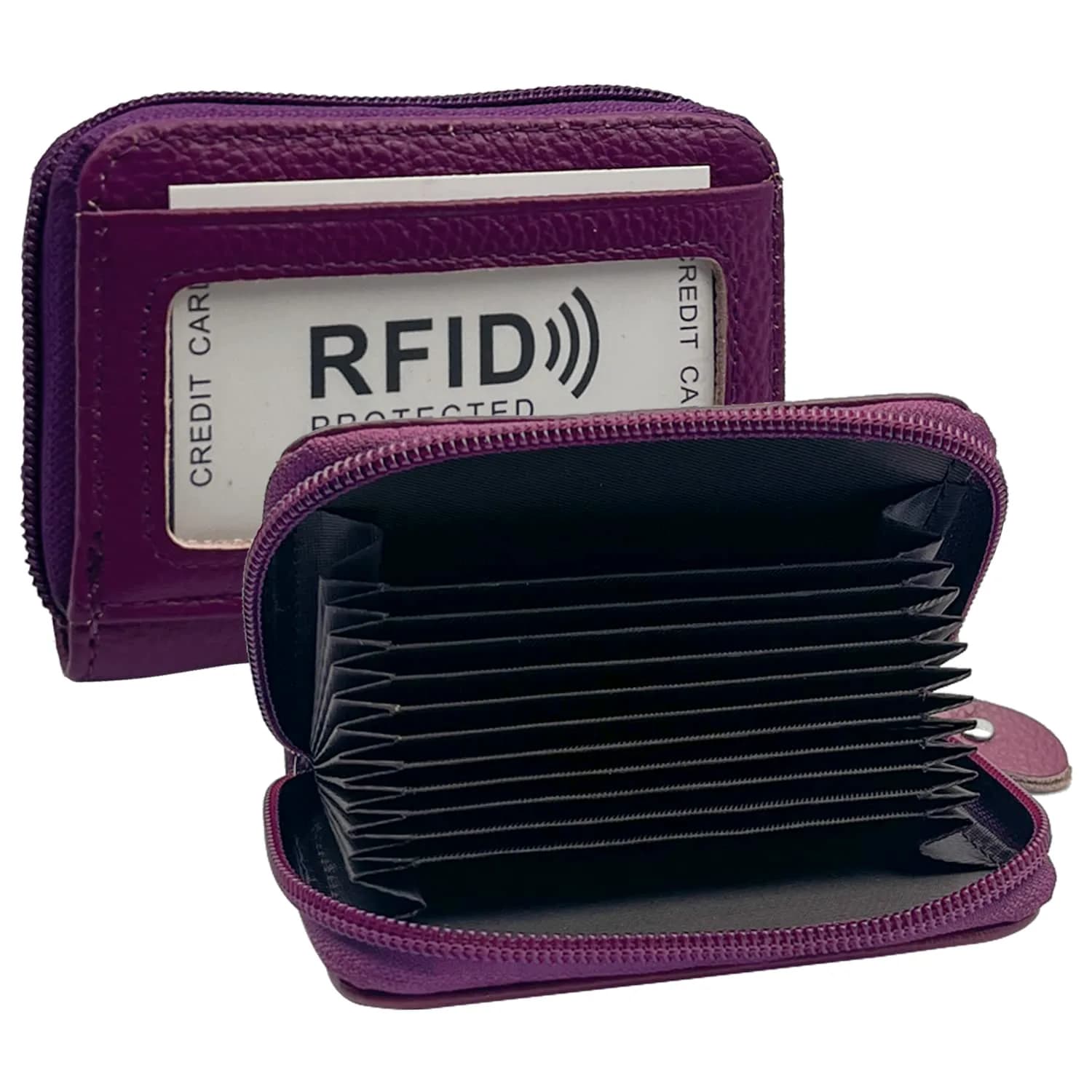 ZHOMA RFID Blocking Genuine Leather Credit Card Holder Wallet - Purple | 11 Card Slots - main product image