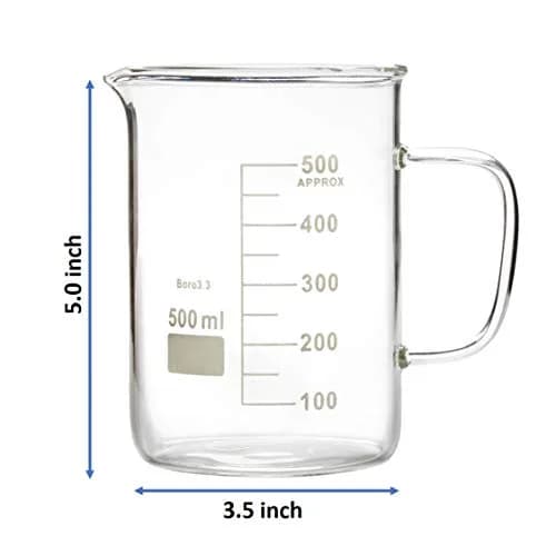 Microyn Glass Beaker with Handle, 500ml (16.9oz / 444ml) | Double Graduated Lab Beaker Mug thumbnail 2