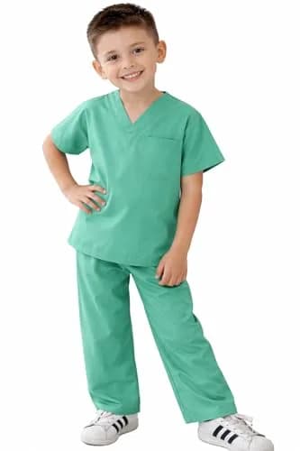Natural Uniforms Children's Scrub Set-Soft Touch-Role Play Costume Set (Surgical Green, 7) | Realistic Design for Kids thumbnail 1