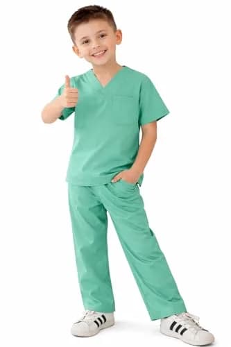 Natural Uniforms Children's Scrub Set-Soft Touch-Role Play Costume Set (Surgical Green, 7) | Realistic Design for Kids thumbnail 3