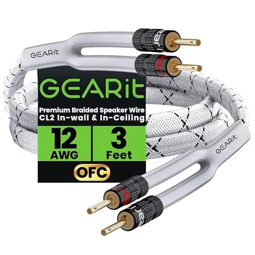 GEARit 12AWG Braided Speaker Cable with Gold-Plated Banana Plugs, 0.91 m (3 Feet) | High-Purity OFC Copper Wire for Amplifiers thumbnail 1