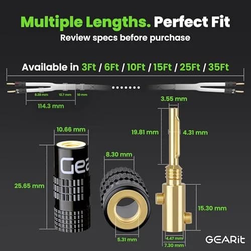 GEARit 12AWG Braided Speaker Cable with Gold-Plated Banana Plugs, 0.91 m (3 Feet) | High-Purity OFC Copper Wire for Amplifiers thumbnail 8