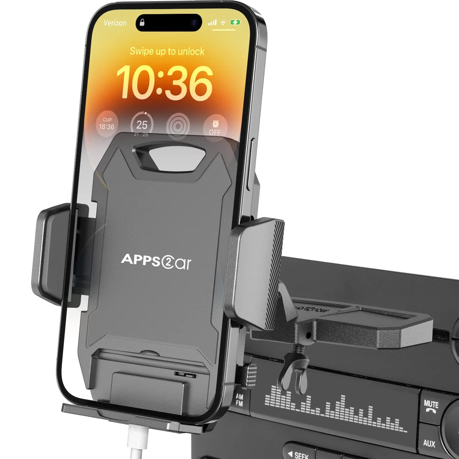 APPS2Car Sturdy CD Slot Phone Mount with One Hand Operation Design, 11.7 cm (4.6 in) | Secure Grip for Safe Driving - main product image