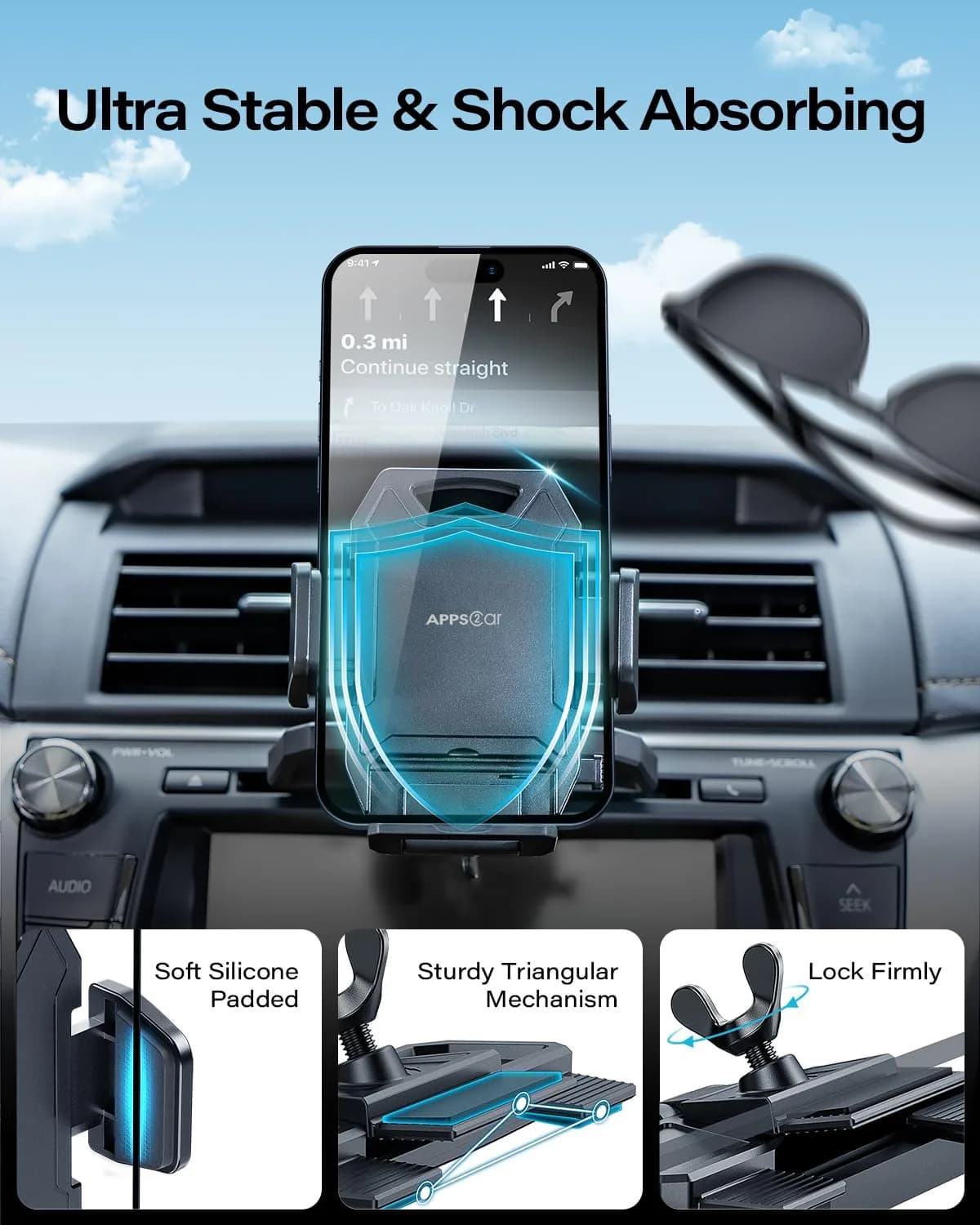 APPS2Car Sturdy CD Slot Phone Mount with One Hand Operation Design, 11.7 cm (4.6 in) | Secure Grip for Safe Driving - view 3