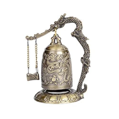 I-MART Asian Oriental Brass Gong with Dragon Stand | Mini Gong Meditation Bell for Zen Decor (5 x 4 x 2.5 inches) thumbnail 1