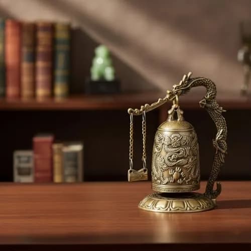 I-MART Asian Oriental Brass Gong with Dragon Stand | Mini Gong Meditation Bell for Zen Decor (5 x 4 x 2.5 inches) thumbnail 5
