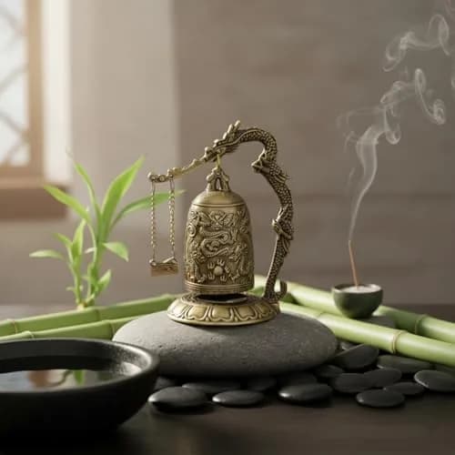 I-MART Asian Oriental Brass Gong with Dragon Stand | Mini Gong Meditation Bell for Zen Decor (5 x 4 x 2.5 inches) thumbnail 7
