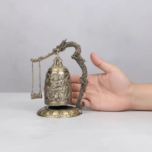 I-MART Asian Oriental Brass Gong with Dragon Stand | Mini Gong Meditation Bell for Zen Decor (5 x 4 x 2.5 inches) thumbnail 2