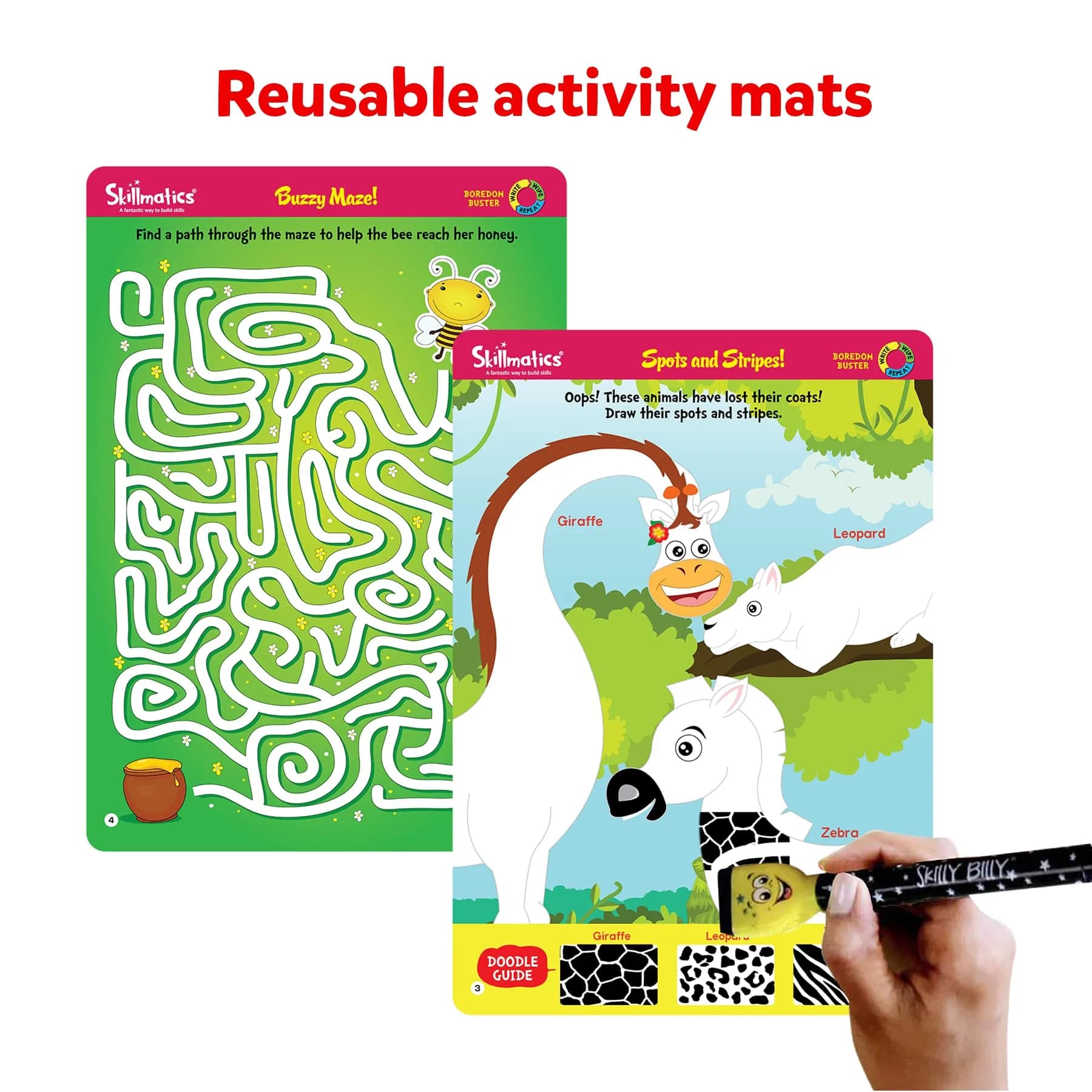 Skillmatics Boredom Buster Educational Game - Reusable Activity Mats with Dry-Erase Marker, Gifts, Travel Toy for Kids Ages 3-6 | ASTM-Tested Learning Game - view 5