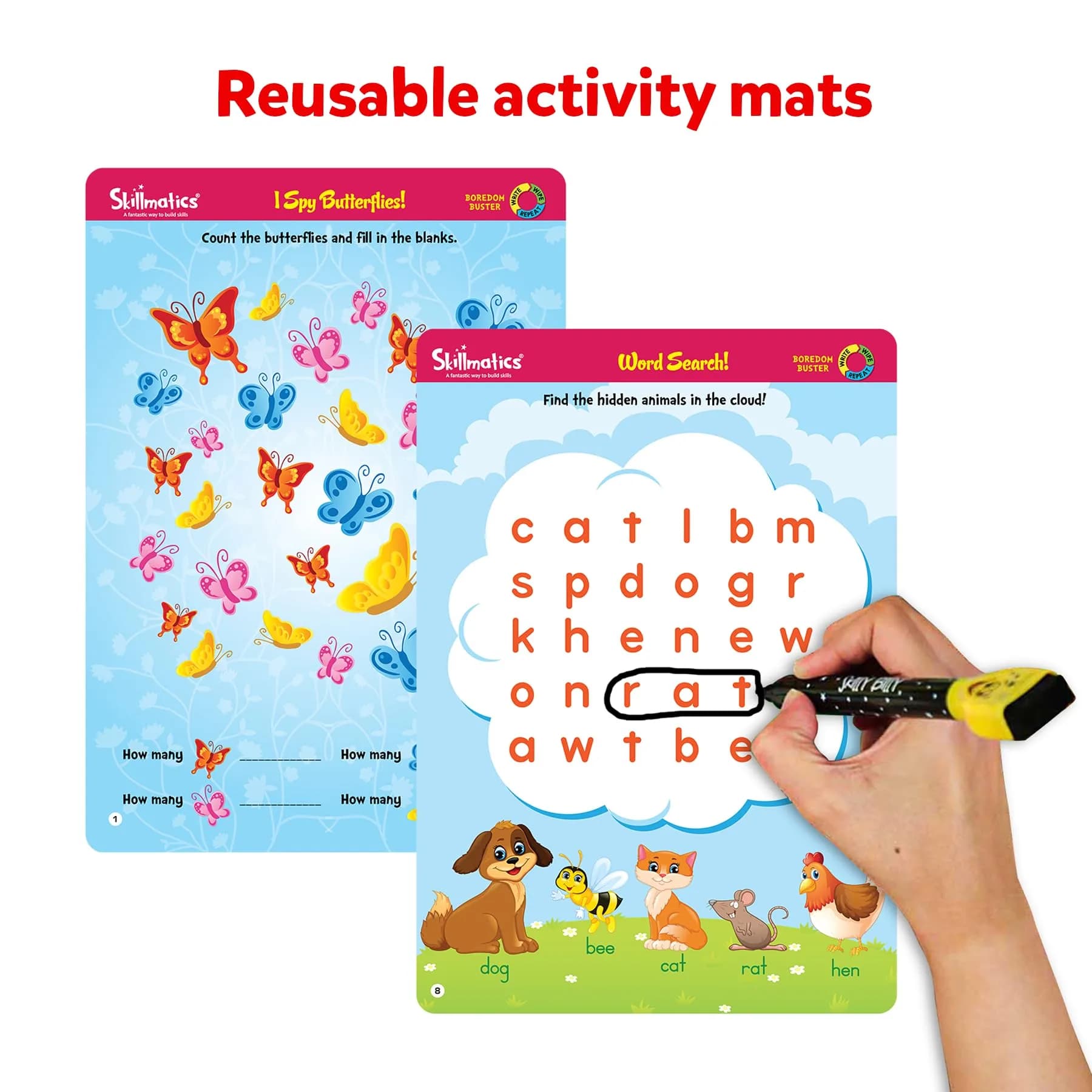 Skillmatics Boredom Buster Educational Game - Reusable Activity Mats with Dry-Erase Marker, Gifts, Travel Toy for Kids Ages 3-6 | ASTM-Tested Learning Game - view 4