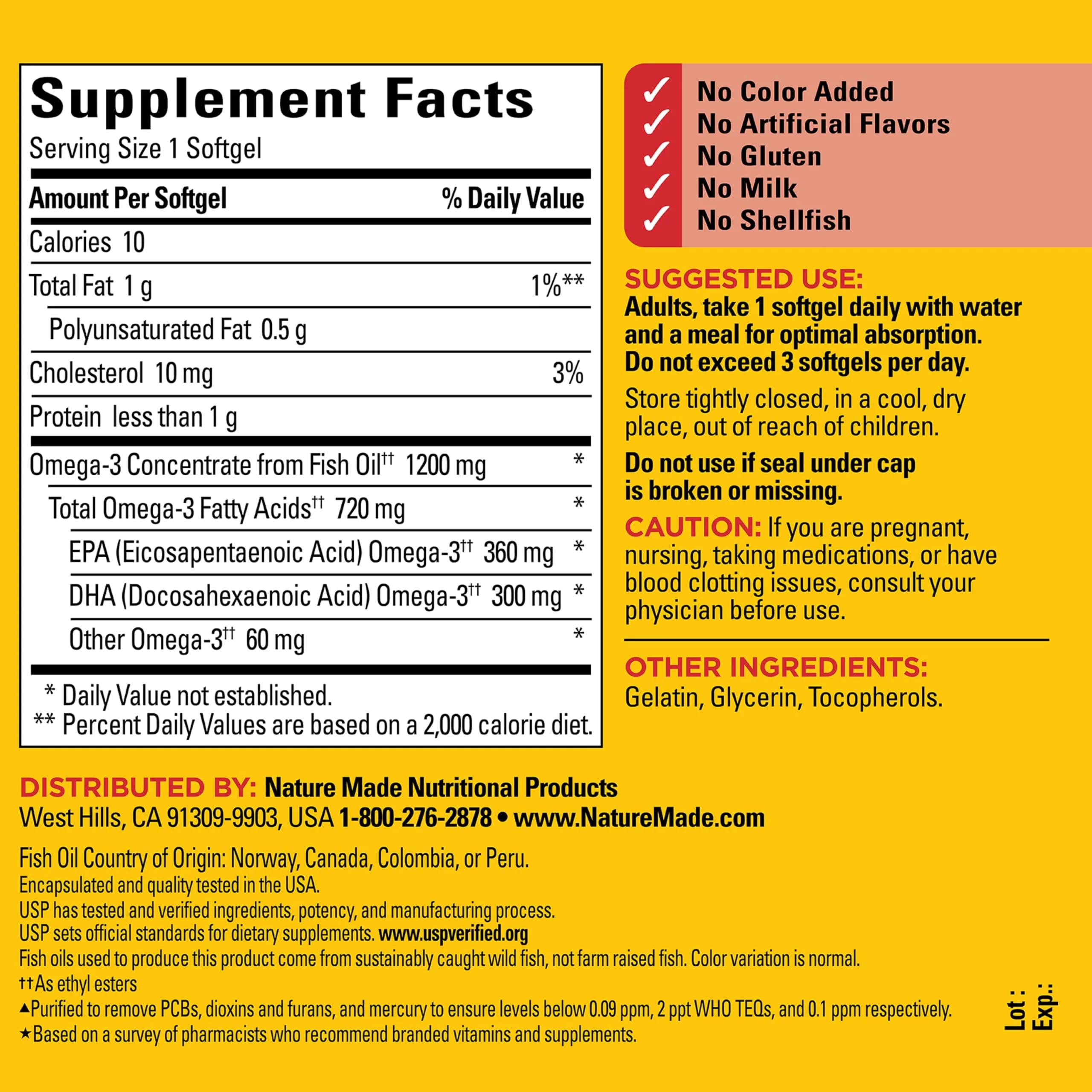 Nature Made Fish Oil Omega 3 1200 mg Softgels, 100 Count | USP Verified for Heart, Brain, Eye Support - view 7