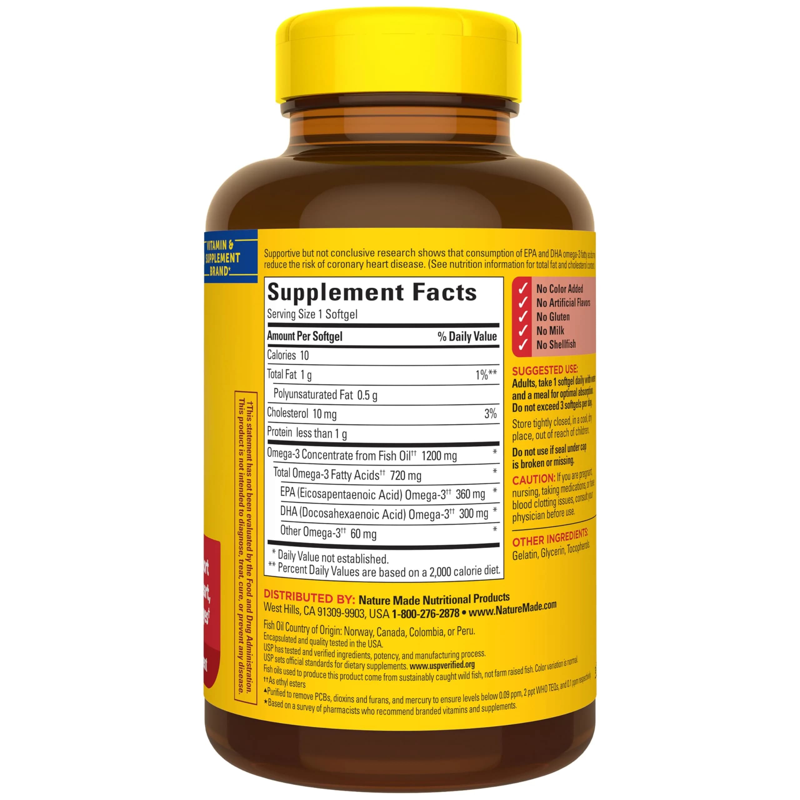 Nature Made Fish Oil Omega 3 1200 mg Softgels, 100 Count | USP Verified for Heart, Brain, Eye Support - view 8