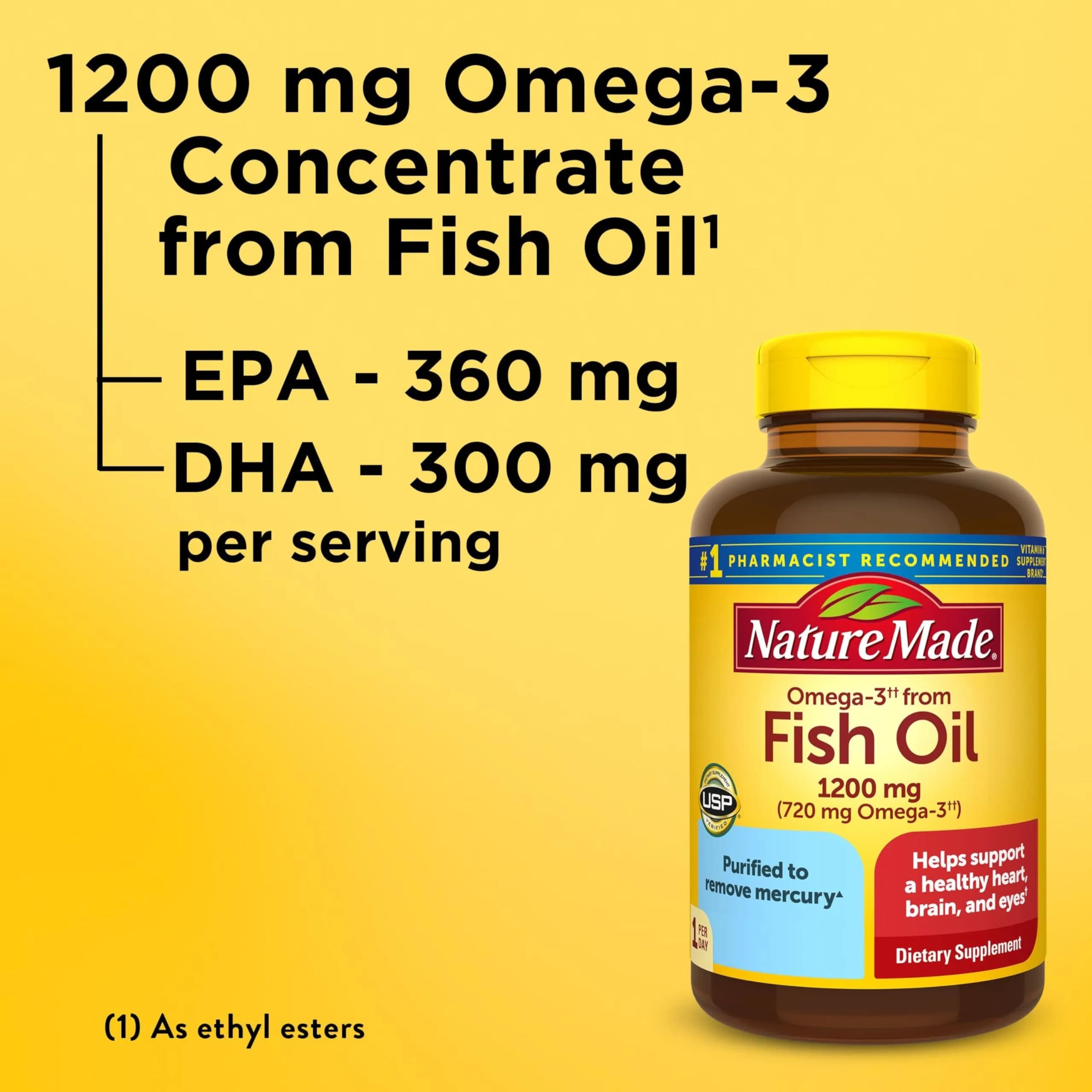 Nature Made Fish Oil Omega 3 1200 mg Softgels, 100 Count | USP Verified for Heart, Brain, Eye Support - view 3