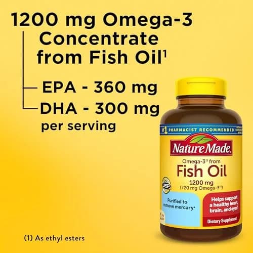 Nature Made Fish Oil Omega 3 1200 mg Softgels, 100 Count | USP Verified for Heart, Brain, Eye Support thumbnail 3
