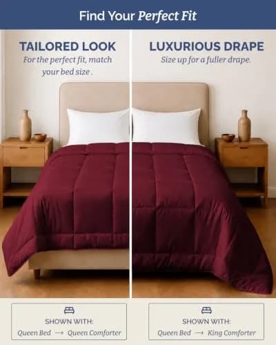 CGK Unlimited Comforter King Size - Down Alternative Duvet Insert - Burgundy, 102" x 90" | All-Season Breathable Bedding thumbnail 5
