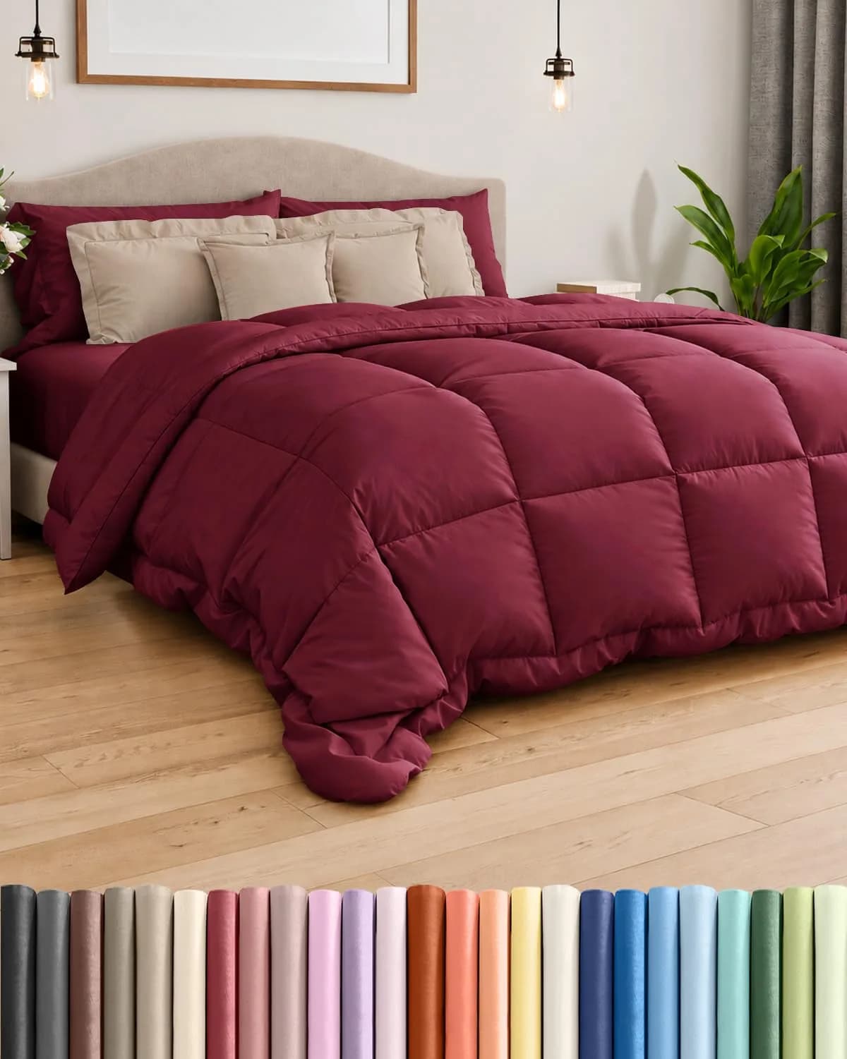 CGK Unlimited Comforter King Size - Down Alternative Duvet Insert - Burgundy, 102" x 90" | All-Season Breathable Bedding