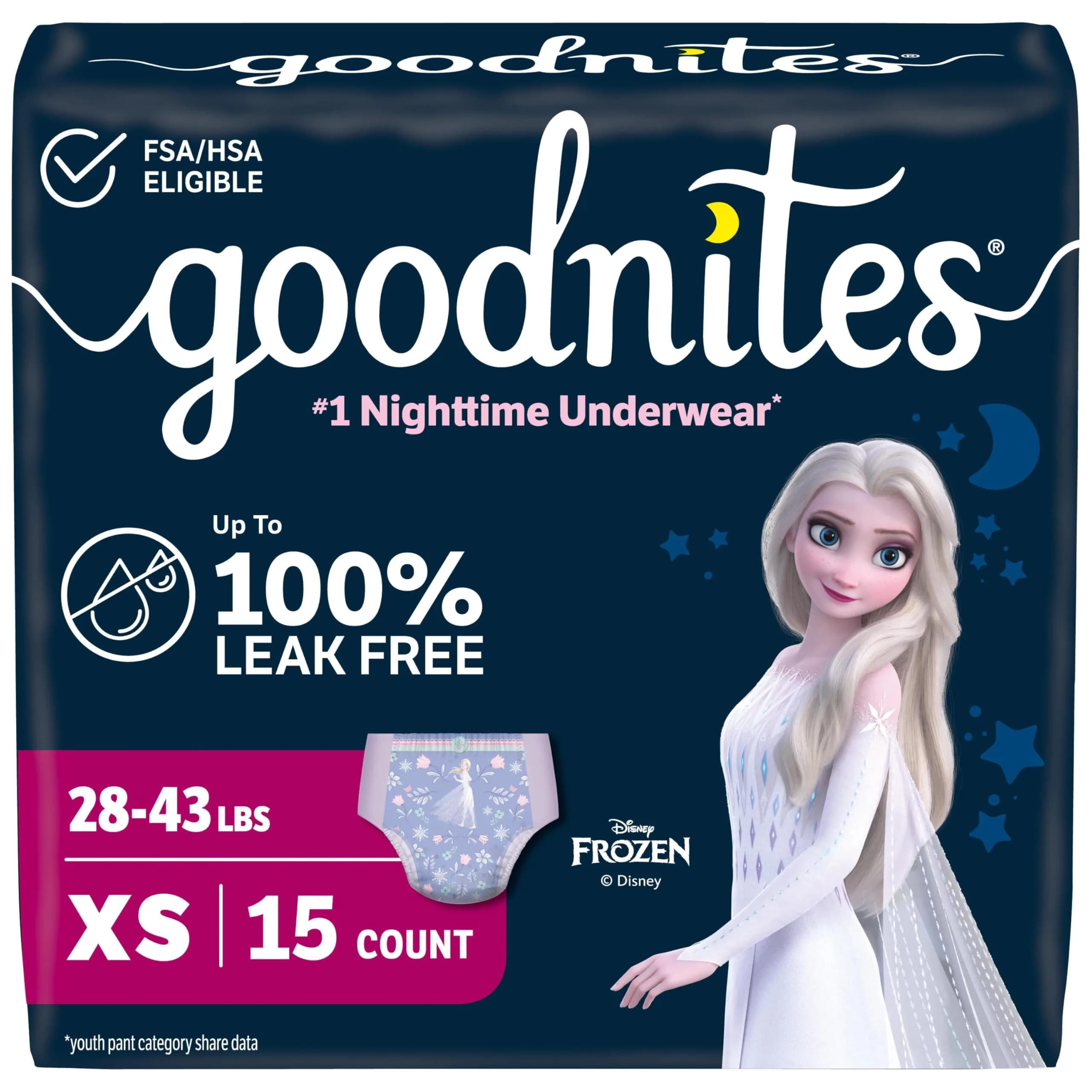 GoodNites Girls' Nighttime Bedwetting Underwear, Extra Small (28-43 lbs), 15 Ct | Clinically Proven for Better Sleep - main product image