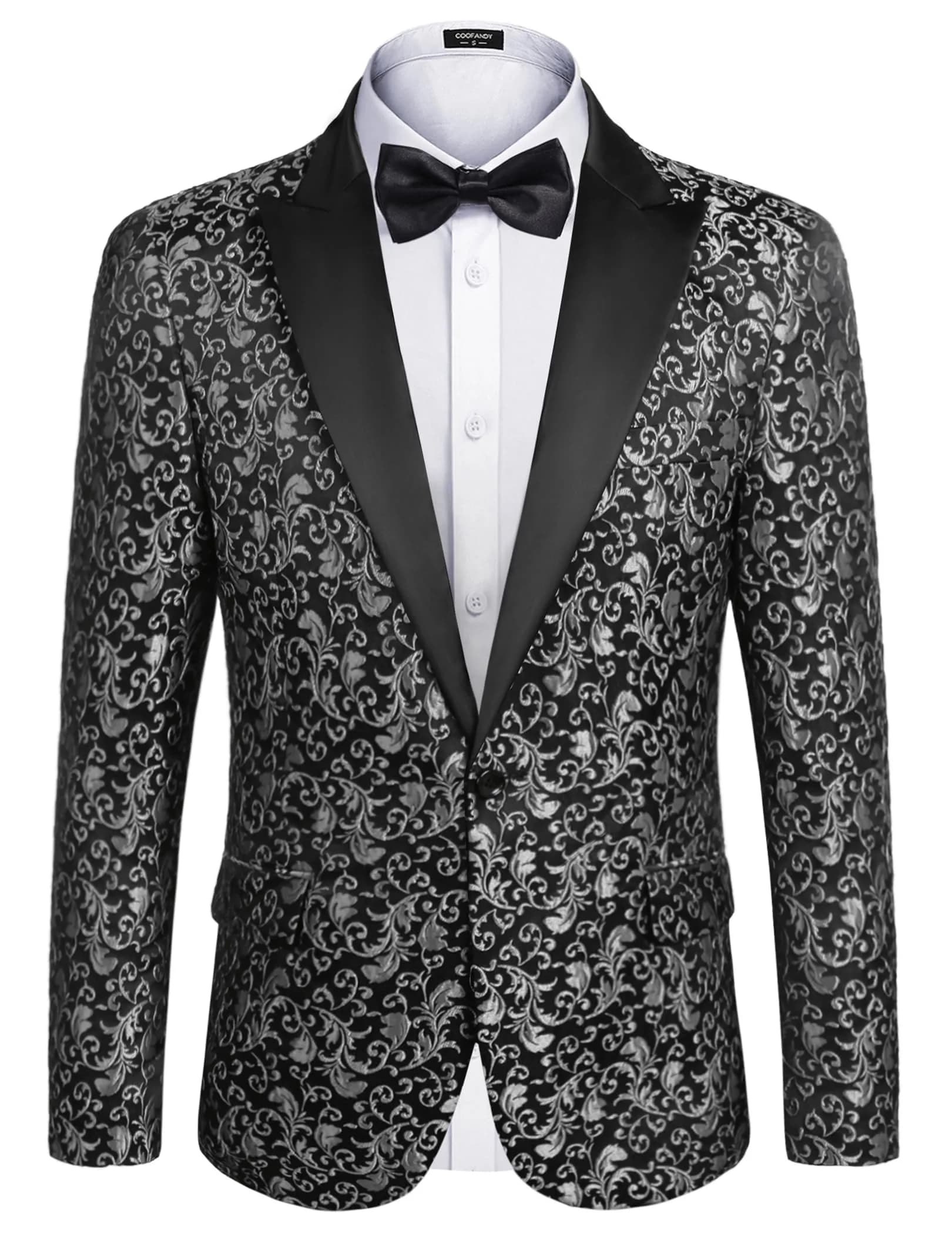 COOFANDY Men's Slim Fit Floral Blazer 1 - Grey | Elegant & Stylish for Weddings & Formal Events — 1 - Grey / Large