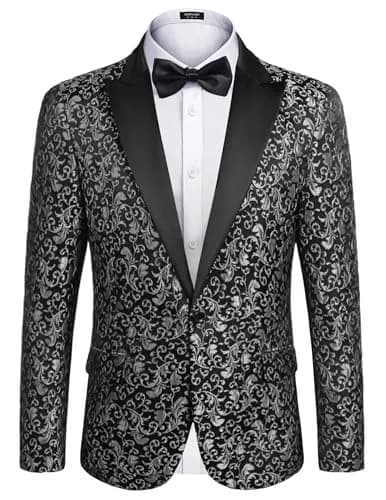COOFANDY Men's Slim Fit Floral Blazer 1 - Grey | Elegant & Stylish for Weddings & Formal Events thumbnail 1