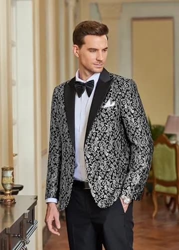 COOFANDY Men's Slim Fit Floral Blazer 1 - Grey | Elegant & Stylish for Weddings & Formal Events thumbnail 4