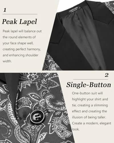 COOFANDY Men's Slim Fit Floral Blazer 1 - Grey | Elegant & Stylish for Weddings & Formal Events thumbnail 5