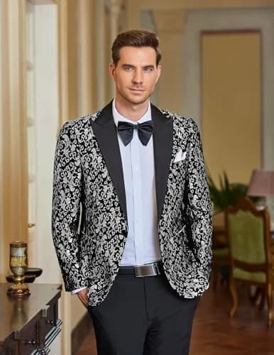 COOFANDY Men's Slim Fit Floral Blazer 1 - Grey | Elegant & Stylish for Weddings & Formal Events thumbnail 2