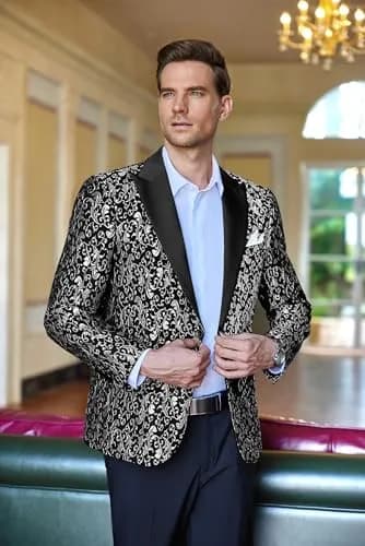COOFANDY Men's Slim Fit Floral Blazer 1 - Grey | Elegant & Stylish for Weddings & Formal Events thumbnail 3